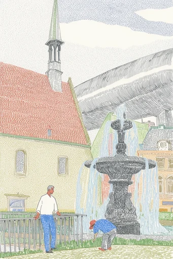 Graphic Print Illustration style reference image — cross-hatching illustration