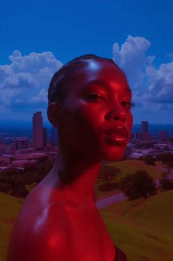 Cinematic Neon Noir style reference image — high-contrast studio portrait