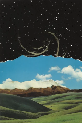 Cosmic Paper Surrealism style reference image — torn paper edges