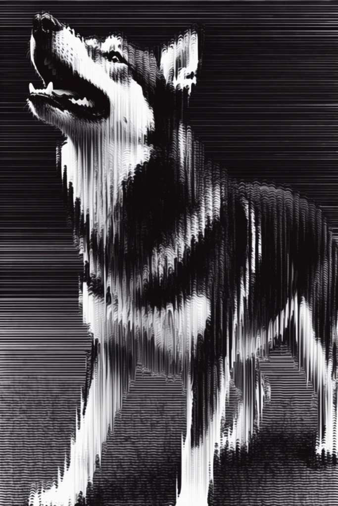 Monochrome Glitch Noir style AI image example 3