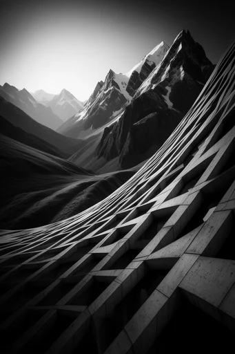 Monolithic Brutalist Noir style reference image — sweeping geometric curves