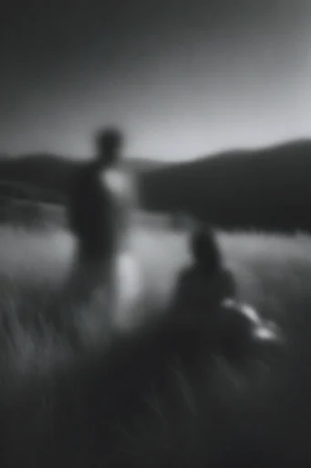 Spectral Monochrome Noir style reference image — heavy analog film grain