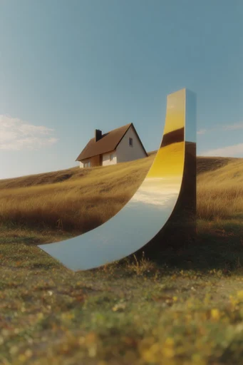 Reflective Surrealist Landscapes style reference image — high-fidelity 3D render