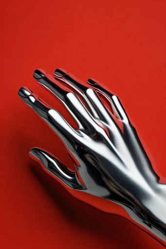 Graphic Crimson Minimalism style reference image — glossy reflective textures