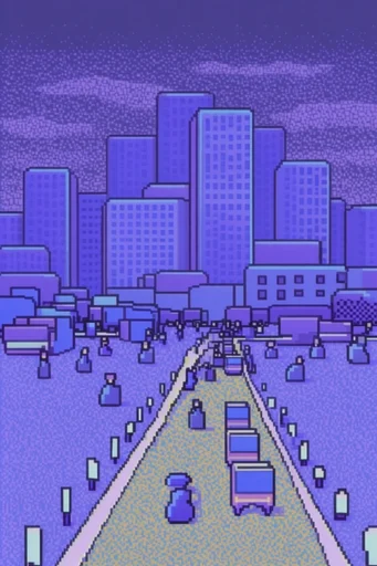 Nostalgic Violet Pixelscape style reference image — atmospheric pixel landscape