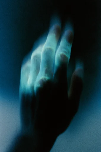 Spectral Cyan Nocturne style reference image — heavy analog grain