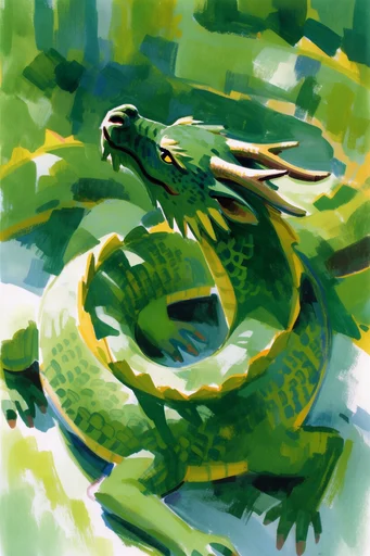 Sun-Drenched Gouache Vignettes style reference image — saturated green and yellow palette
