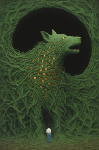 Surreal Verdant Biomorphism style reference image — monochromatic deep green