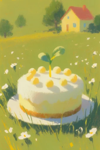 Sun-Drenched Whimsical Nostalgia style reference image — Ghibli-inspired landscape