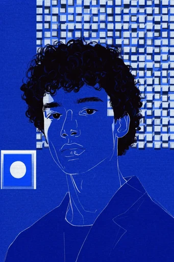 Retro-Digital Blue Mosaic style reference image — geometric grid composition