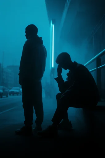 Cinematic Cyan Noir style reference image — high-contrast chiaroscuro