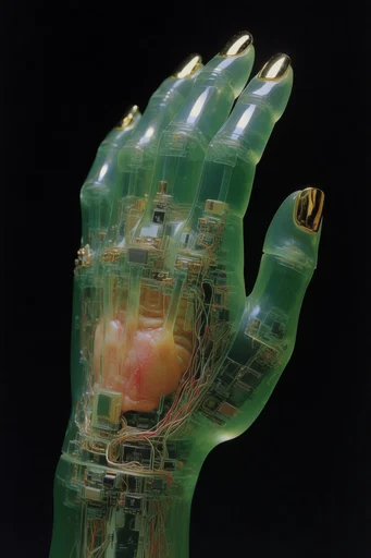 Translucent Cyber-Organic Assemblage style reference image — macro photography