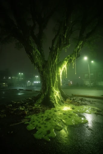 Bioluminescent Liminal Decay style reference image — crepuscular rays