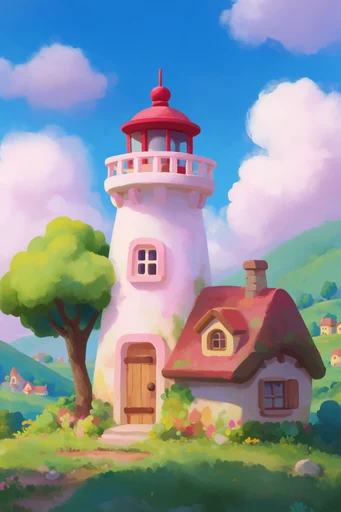 Vibrant Whimsical Fantasy style reference image — fluffy volumetric clouds