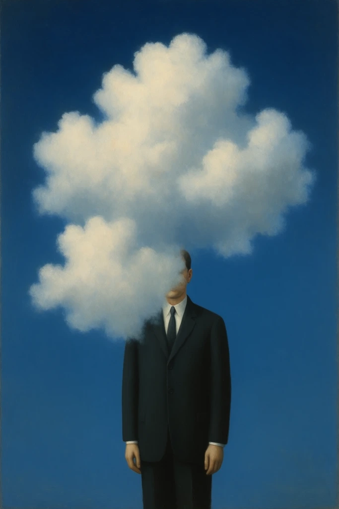Minimalist Magrittean Dreamscape style AI image example 2