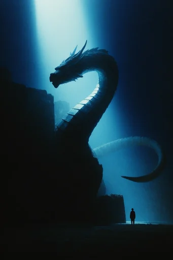 Luminous Abyssal Noir style reference image — minimalist monolithic structures