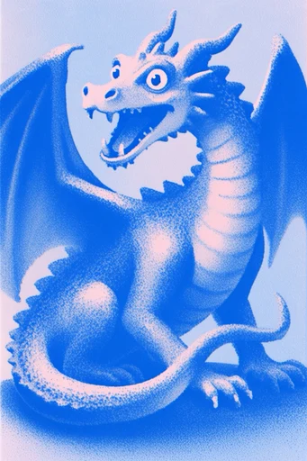 Vibrant Risograph Flux style reference image — duotone graphic illustration