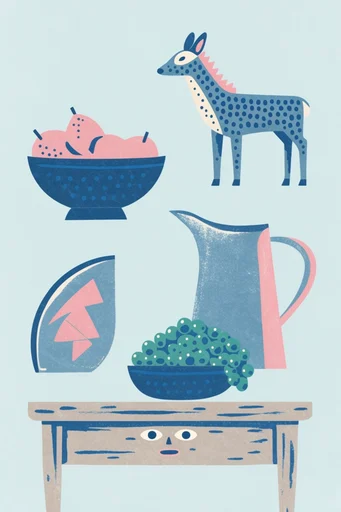 Grainy Minimalist Folk style reference image — grainy risograph texture