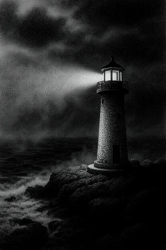Stippled Chiaroscuro Noir style reference image — pointillism illustration