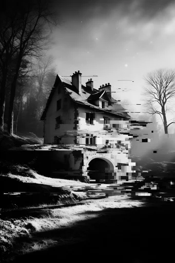 Monochrome Glitch Fragmentation style AI image example 4