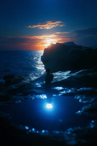Luminous Cobalt Nocturne style reference image — backlit silhouette