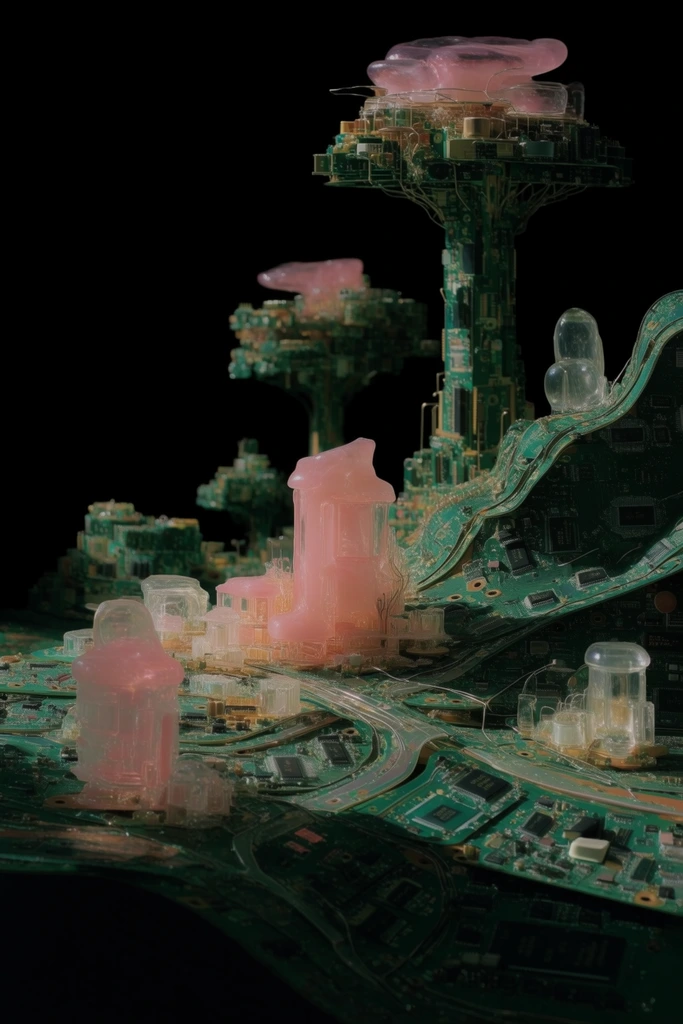 Translucent Cyber-Organic Assemblage style AI image example 2