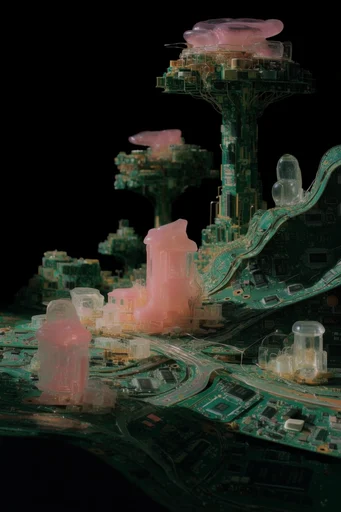 Translucent Cyber-Organic Assemblage style AI image example 2