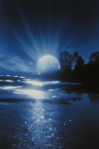 Ethereal Nocturnal Cyanotype style reference image — deep blue monochrome