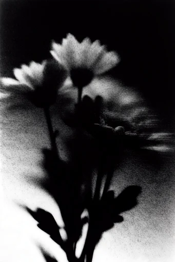 Monochrome Surrealist Noir style reference image — distressed xerox texture