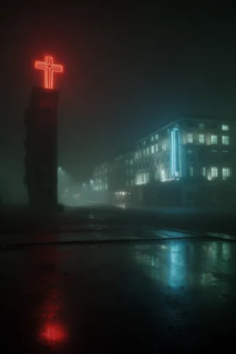 Cinematic Neon Noir style reference image — cyberpunk isolation