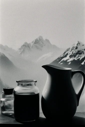 Gritty Alpine Noir style reference image — high-contrast monochrome