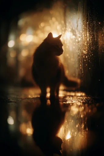 Luminous Nocturnal Silhouette style reference image — golden amber bokeh