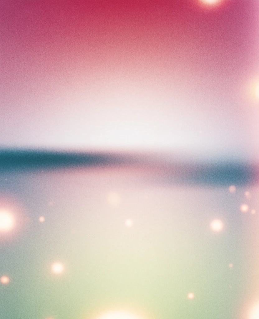 ultra-soft abstract gradient in fuchsia and blush pink, heavy film grain and risograph texture, an ethereal blurred horizon line representing a sun setting over water, bleeding chromatic noise, minimalist sans-serif typography spelling out "sun" "setting" and "water", tiny four-pointed star glyphs scattered like a constellation across the composition, hazy atmosphere with desaturated teal shadows, glowing core of diffused light, high-key pastel tones, lo-fi aura photography aesthetic
