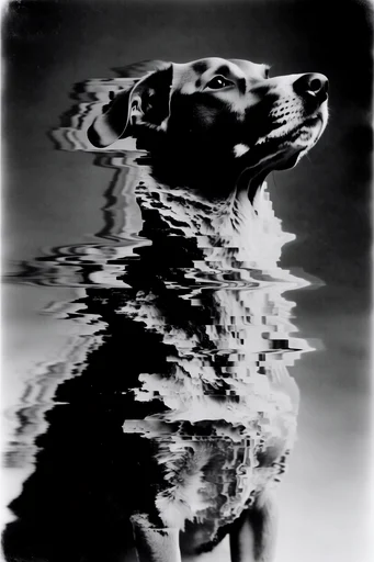 Monochrome Kinetic Glitch style reference image — grainy film texture