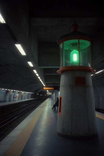 Dystopian Transit Noir style reference image — cinematic urban decay