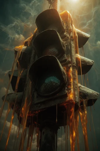 Sublime Chiaroscuro Gothic style reference image — volcanic amber and deep blue palette