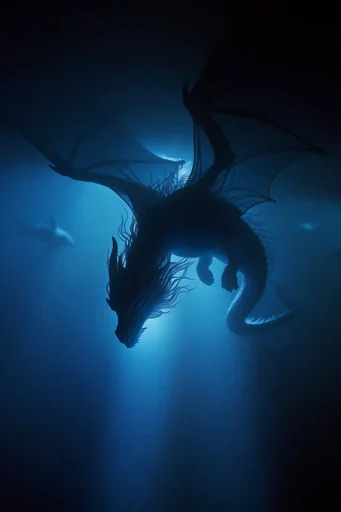 Bioluminescent Abyssal Noir style reference image — underwater rim lighting