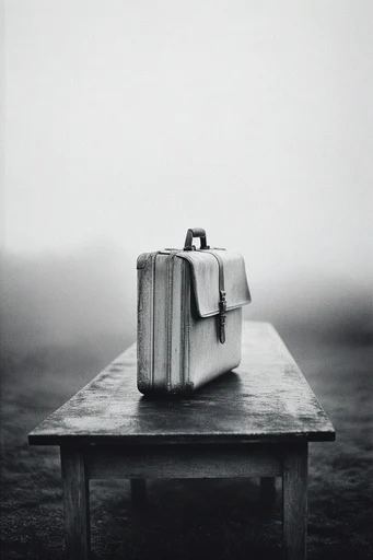 Monochrome Atmospheric Minimalism style reference image — heavy film grain