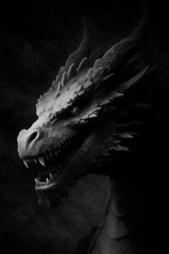 Stippled Chiaroscuro Noir style reference image — heavy film grain