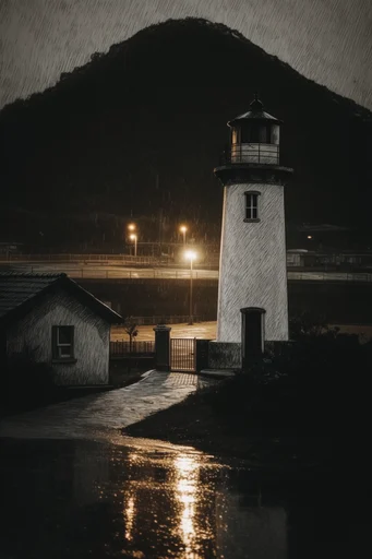 Cinematic Amber Noir style reference image — atmospheric rain