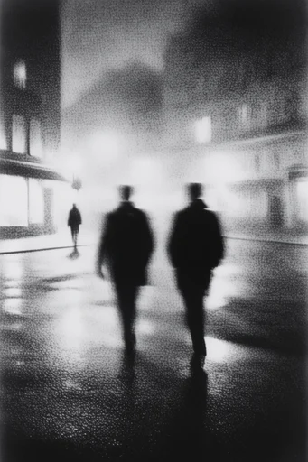 Nocturnal Monochrome Noir style reference image — lo-fi mystery