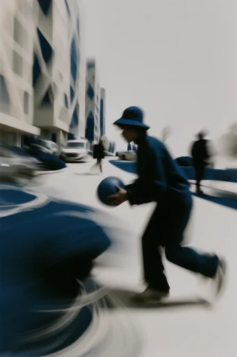 Ethereal Kinetic Minimalism style reference image — long exposure motion blur