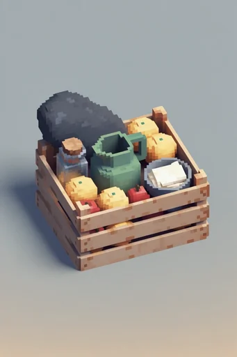 Cozy Isometric Voxel style reference image — low-poly blocky style
