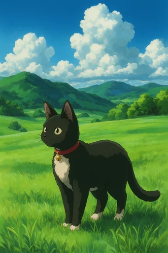 Nostalgic Ghibli Pastoral style reference image — vibrant landscape painting