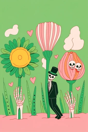 Graphic Melancholic Surrealism style reference image — vibrant pop accents