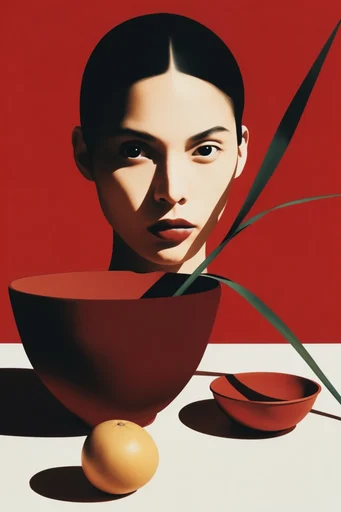 Crimson Avant-Garde Surrealism style reference image — high-contrast crimson red palette