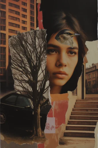 Fragmented Analog Surrealism style reference image — analog mixed media collage