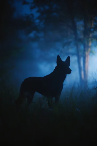 Ethereal Nocturnal Silhouette style reference image — mysterious midnight blue