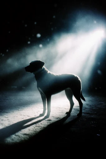 Cinematic Abyssal Noir style reference image — ethereal light shafts
