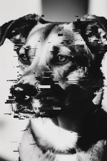 Monochrome Glitch Baroque style reference image — fragmented distortion